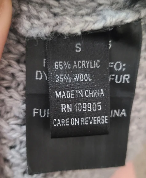 Sioni Long Studded Wool Blend Rabbit Fur Trim Cozy Knit Cardigan Sweater - Picture 4 of 5